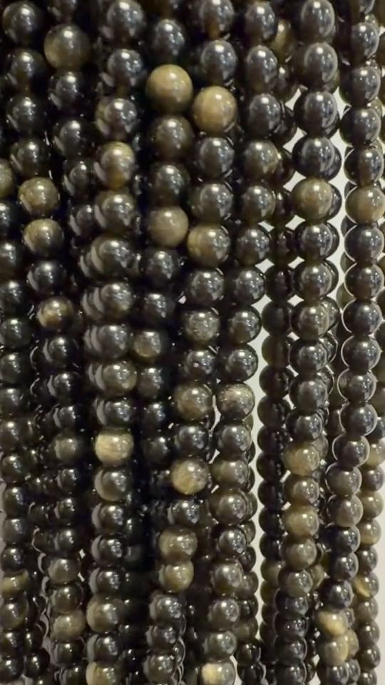 Hilo de Perlas Redondas de Obsidiana Negra Dorada A 6mm