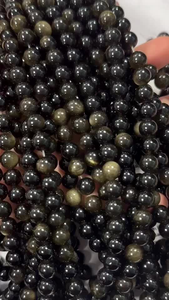 Perlas de Obsidiana negra dorada A de 8mm en hilo de 40cm