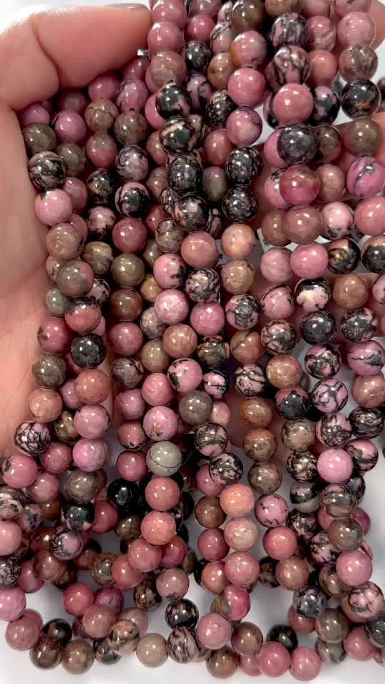 Perlas de Rhodonite de 8mm en hilo de 40cm