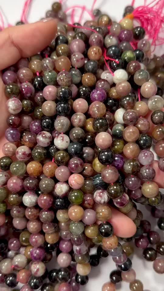 Perlas de Turmalina multicolor A de 8mm en hilo de 40cm