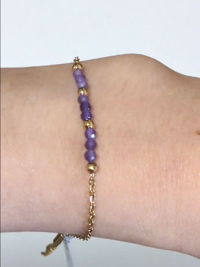 Pulsera de amatista facetada – Acero inoxidable bañado en oro