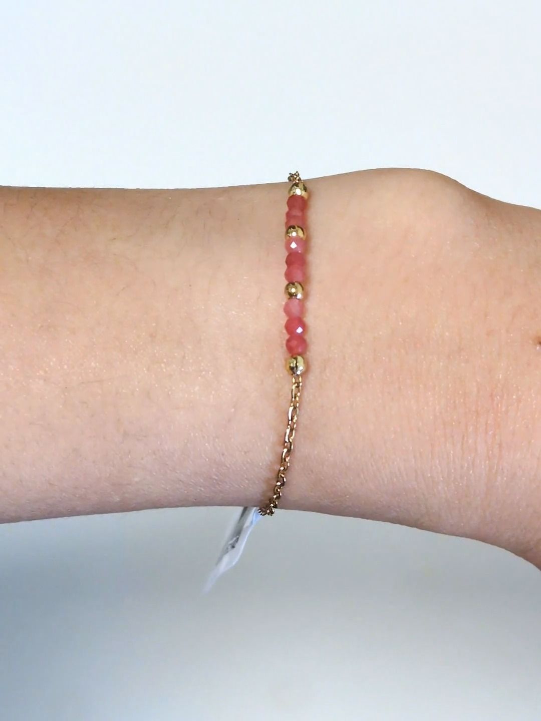 Pulsera de calcedonia rosa facetada – Acero inoxidable