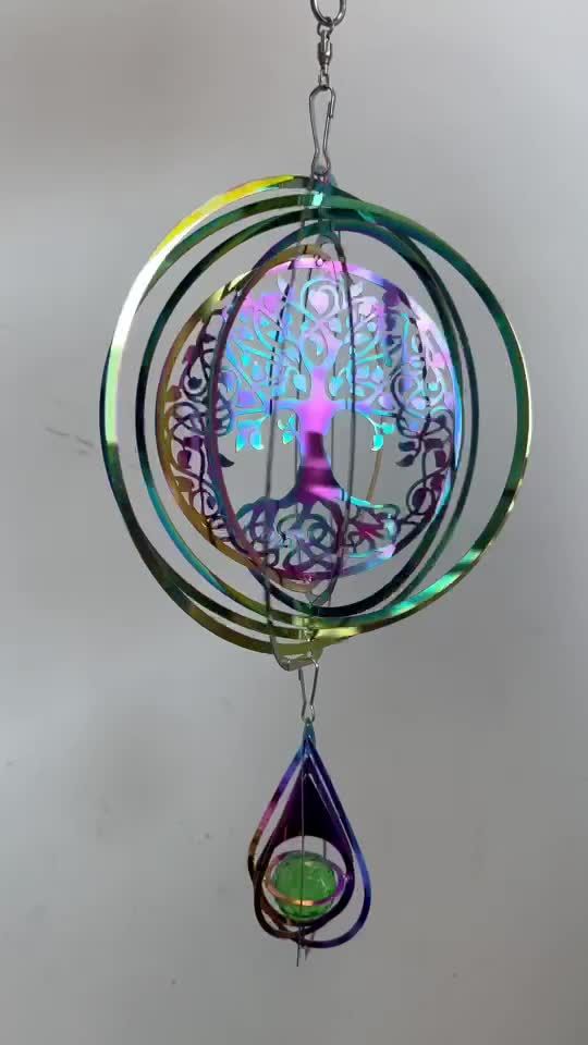 Carillón de viento 3D acero arcoíris árbol de la vida Cristal 15cm