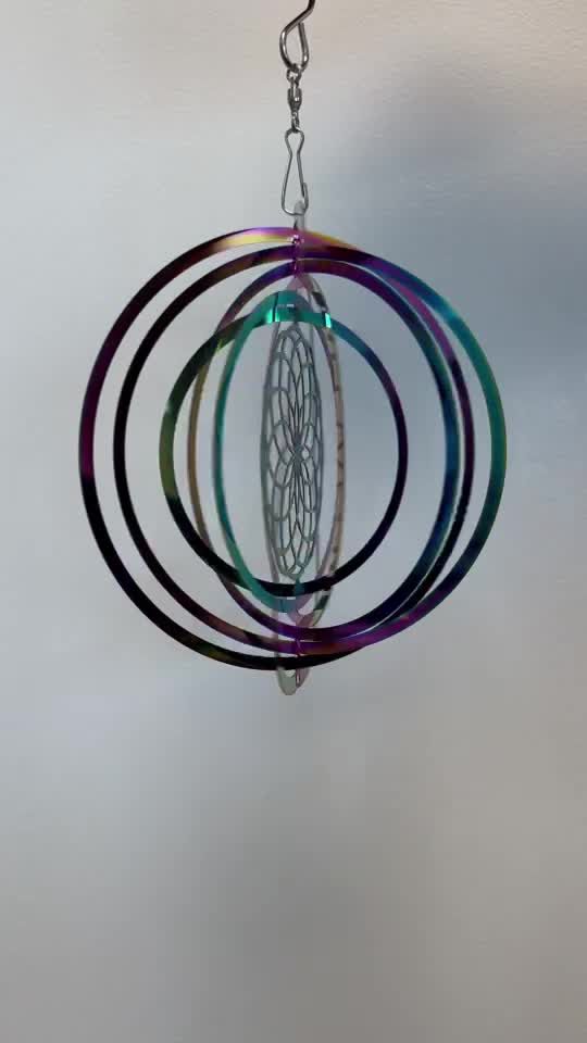 Carillón de viento 3D acero arcoíris flor de la vida 15cm