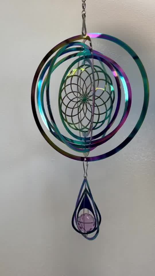 Carillón de viento 3D acero arcoíris flor de la vida Cristal 15cm